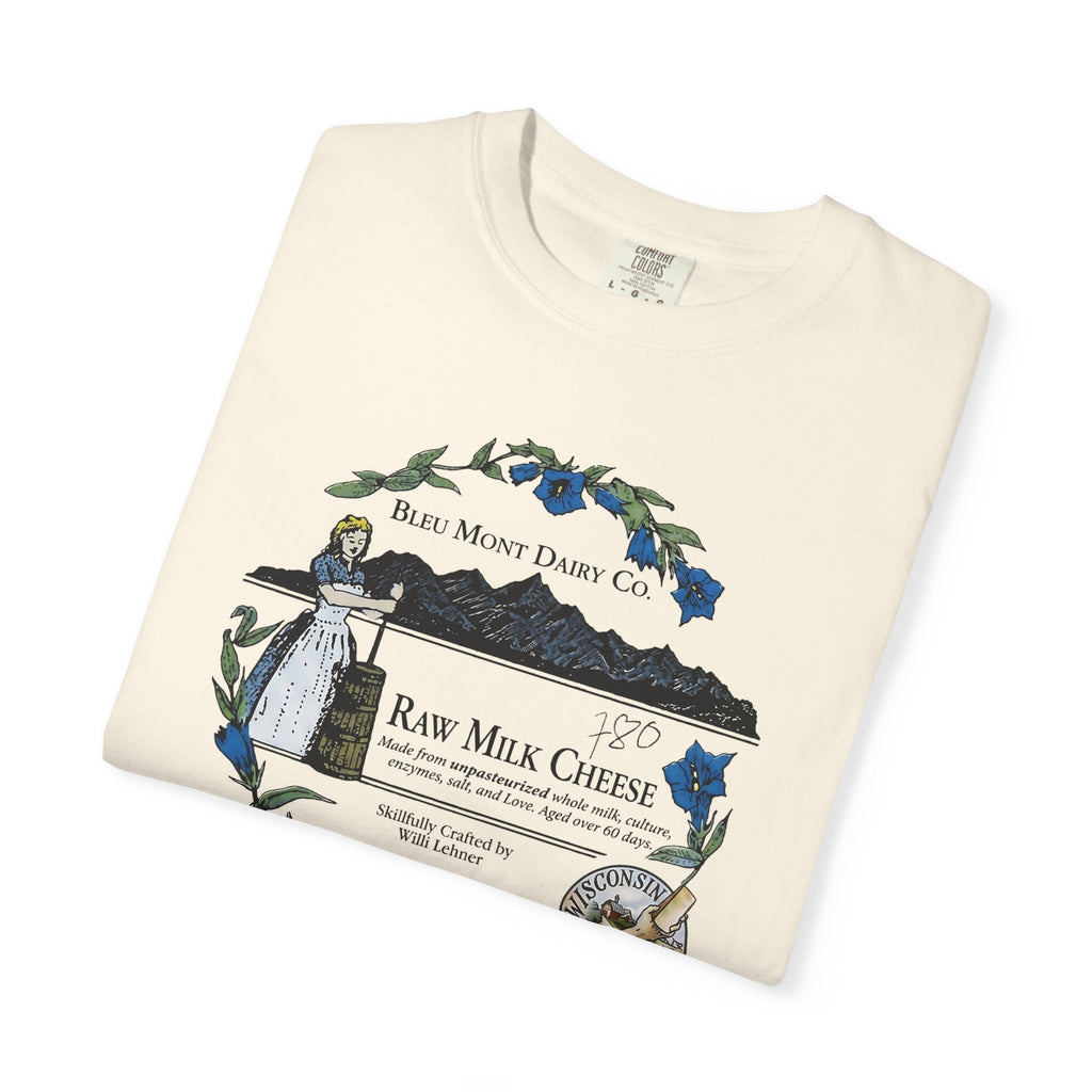 "Made with Love" The Original Bleu Mont Dairy  Raw Milk Cheese Label T-Shirt